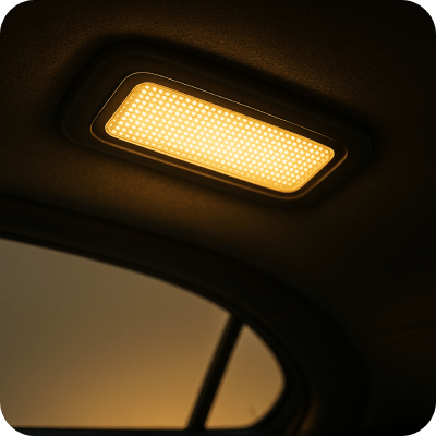 Lekkie ciepłe światło LED wewnątrz pojazdu